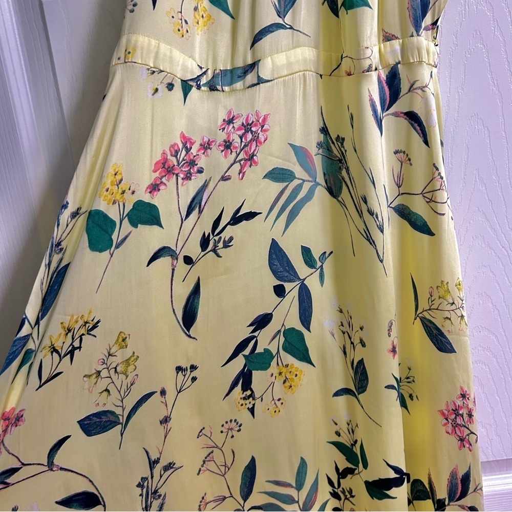 Banana Republic Yellow Floral Satin Midi Dress Sz 6 Wedding Guest Dress Vacation - Picture 5 of 12